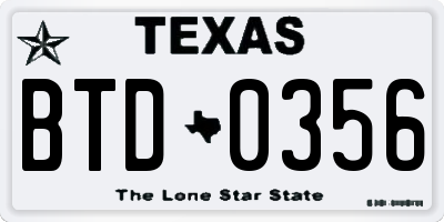 TX license plate BTD0356