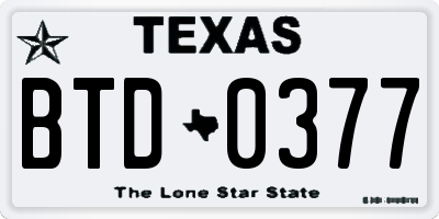 TX license plate BTD0377
