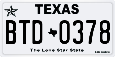 TX license plate BTD0378