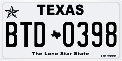 TX license plate BTD0398