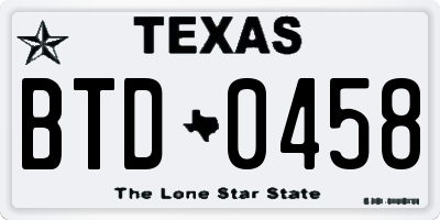 TX license plate BTD0458