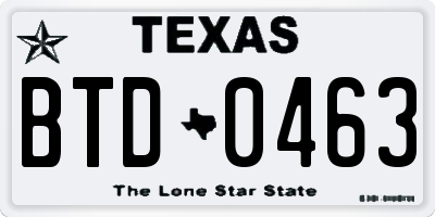 TX license plate BTD0463