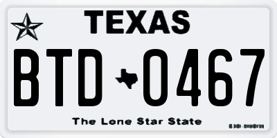 TX license plate BTD0467