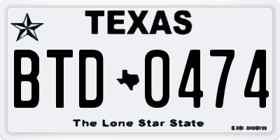 TX license plate BTD0474