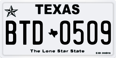 TX license plate BTD0509