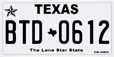TX license plate BTD0612
