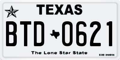 TX license plate BTD0621
