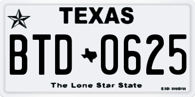 TX license plate BTD0625