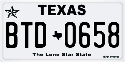 TX license plate BTD0658