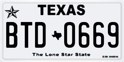 TX license plate BTD0669