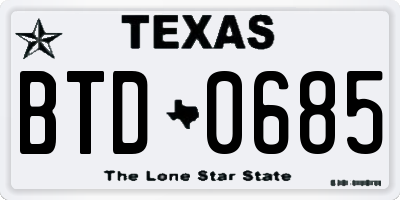 TX license plate BTD0685