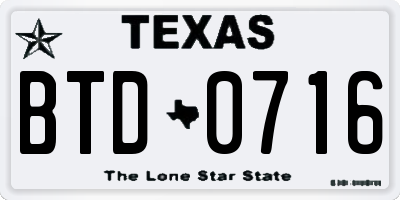 TX license plate BTD0716
