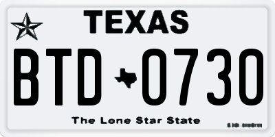 TX license plate BTD0730