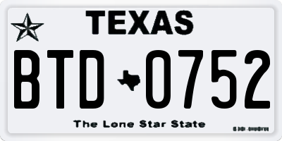 TX license plate BTD0752