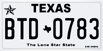 TX license plate BTD0783