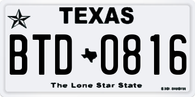 TX license plate BTD0816