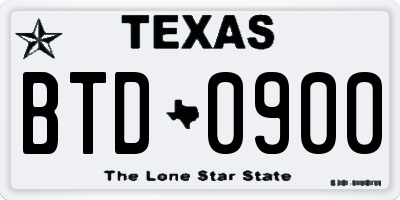 TX license plate BTD0900