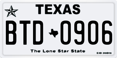 TX license plate BTD0906
