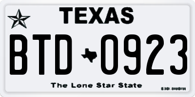 TX license plate BTD0923