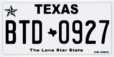TX license plate BTD0927