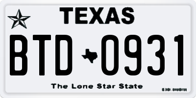 TX license plate BTD0931