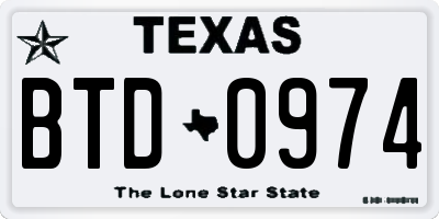 TX license plate BTD0974