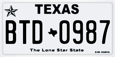 TX license plate BTD0987