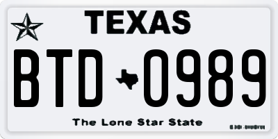 TX license plate BTD0989