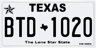 TX license plate BTD1020