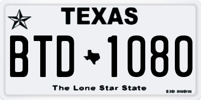 TX license plate BTD1080