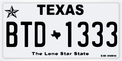 TX license plate BTD1333