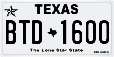 TX license plate BTD1600