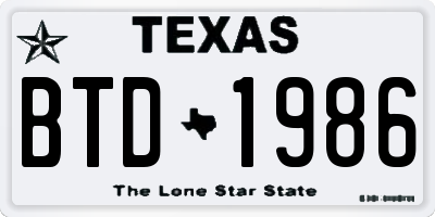 TX license plate BTD1986