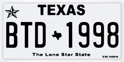 TX license plate BTD1998