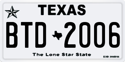 TX license plate BTD2006