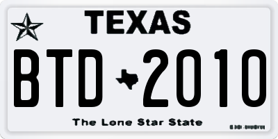 TX license plate BTD2010