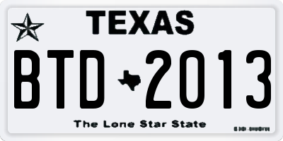 TX license plate BTD2013