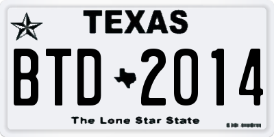 TX license plate BTD2014