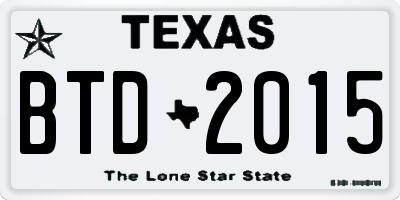 TX license plate BTD2015
