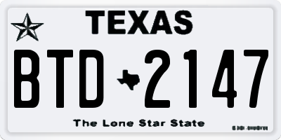 TX license plate BTD2147