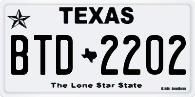 TX license plate BTD2202