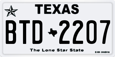 TX license plate BTD2207