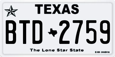 TX license plate BTD2759