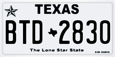 TX license plate BTD2830