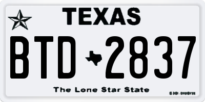 TX license plate BTD2837