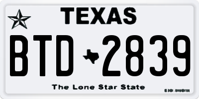 TX license plate BTD2839