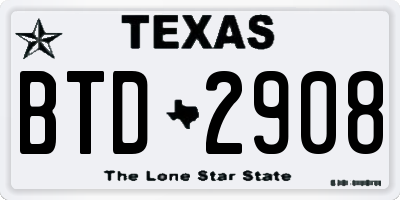 TX license plate BTD2908