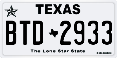 TX license plate BTD2933