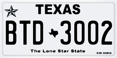 TX license plate BTD3002