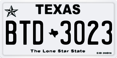 TX license plate BTD3023